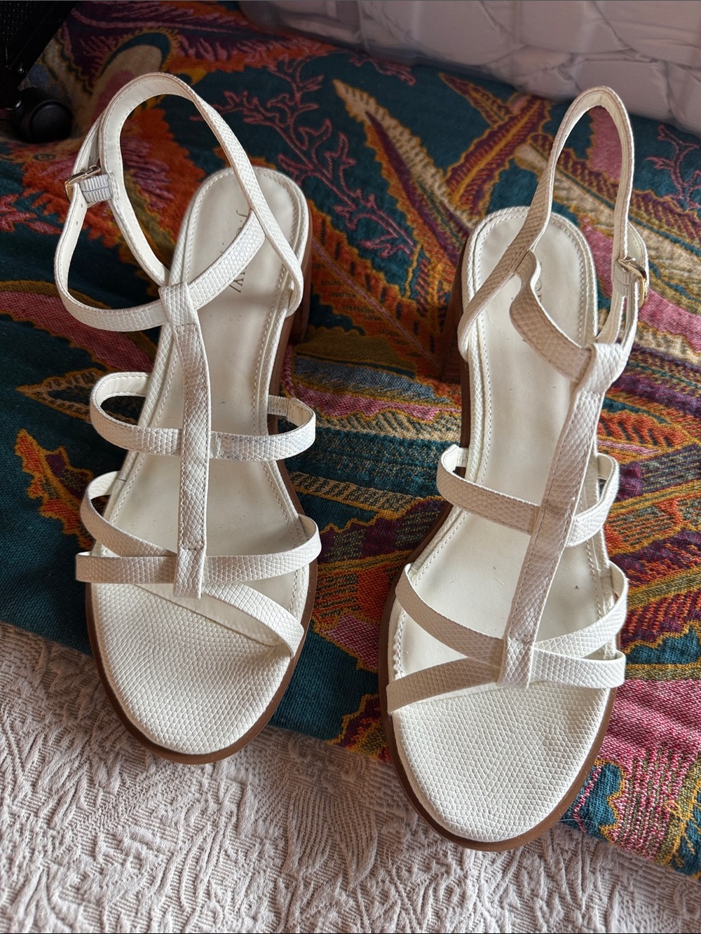 J. Crew White Strappy T‑Bar Heeled Sandals